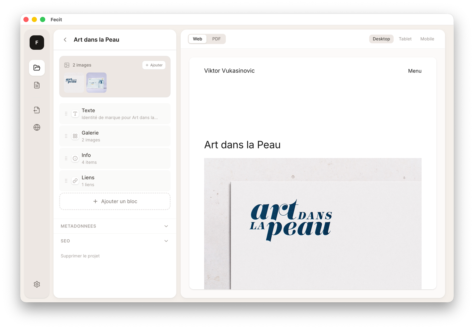 Fecit — éditeur de projet avec preview en direct