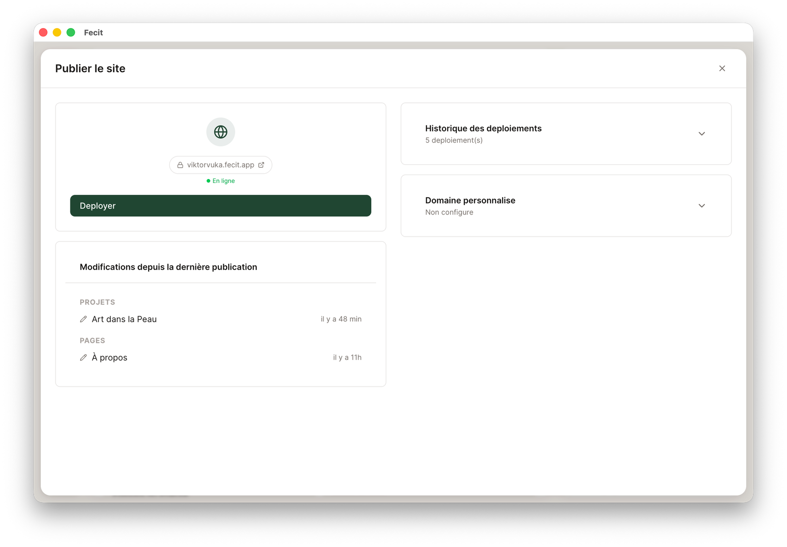 Fecit — publier le site sur Cloudflare en un clic